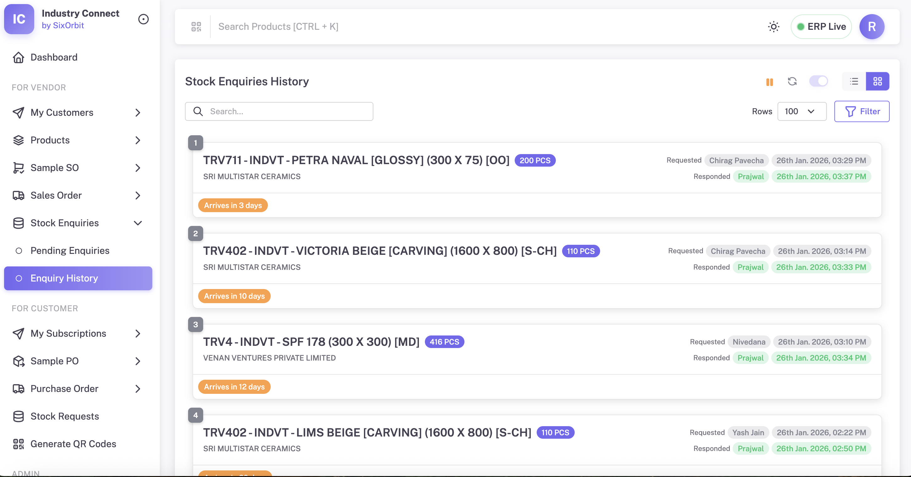 Industry Connect - Stock Enquiries
